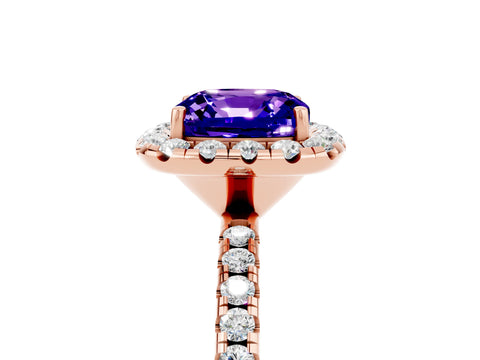 Rose gold Cushion Cut Halo Round Diamond Pavé Band Four-Prong Ring_17