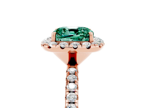 Rose gold Cushion Cut Halo Round Diamond Pavé Band Four-Prong Ring_17