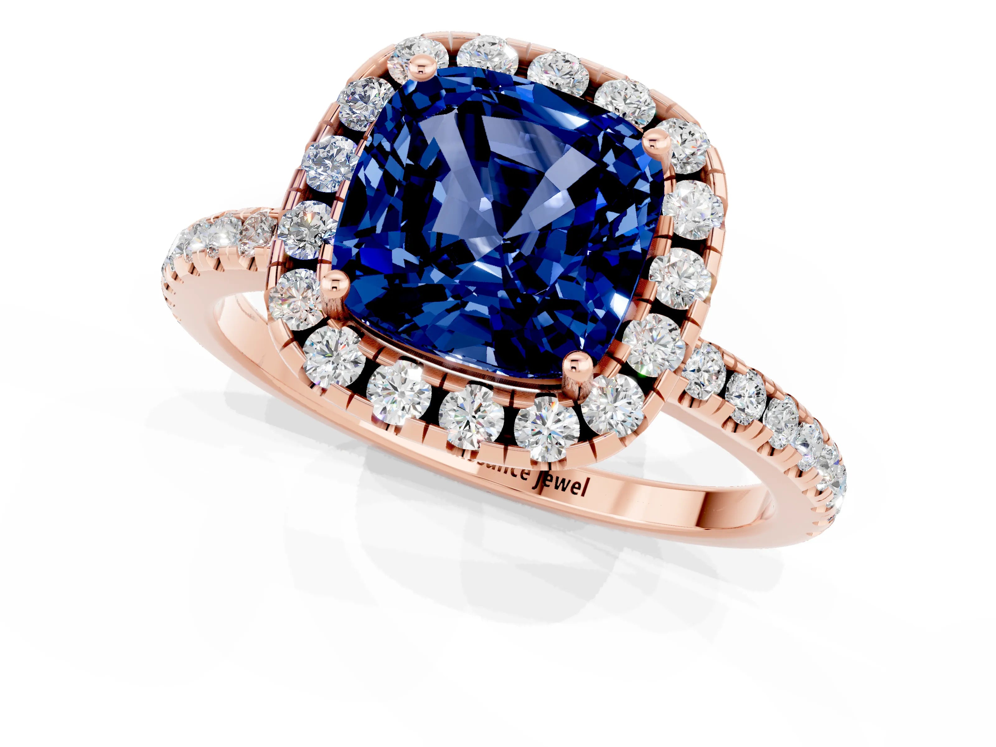 Rose gold Cushion Cut Halo Round Diamond Pavé Band Four-Prong Ring_1