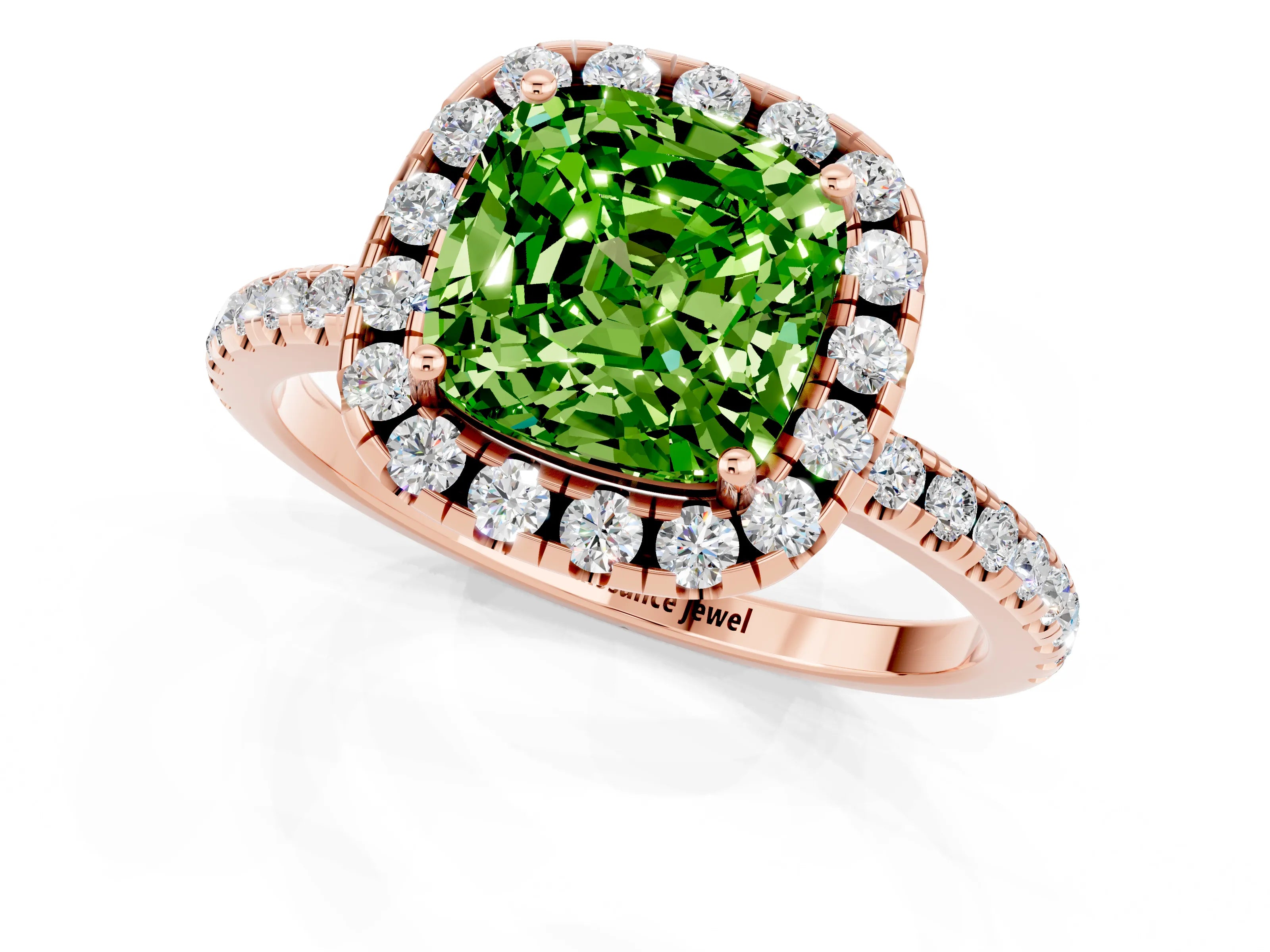 Rose gold Cushion Cut Halo Round Diamond Pavé Band Four-Prong Ring_1
