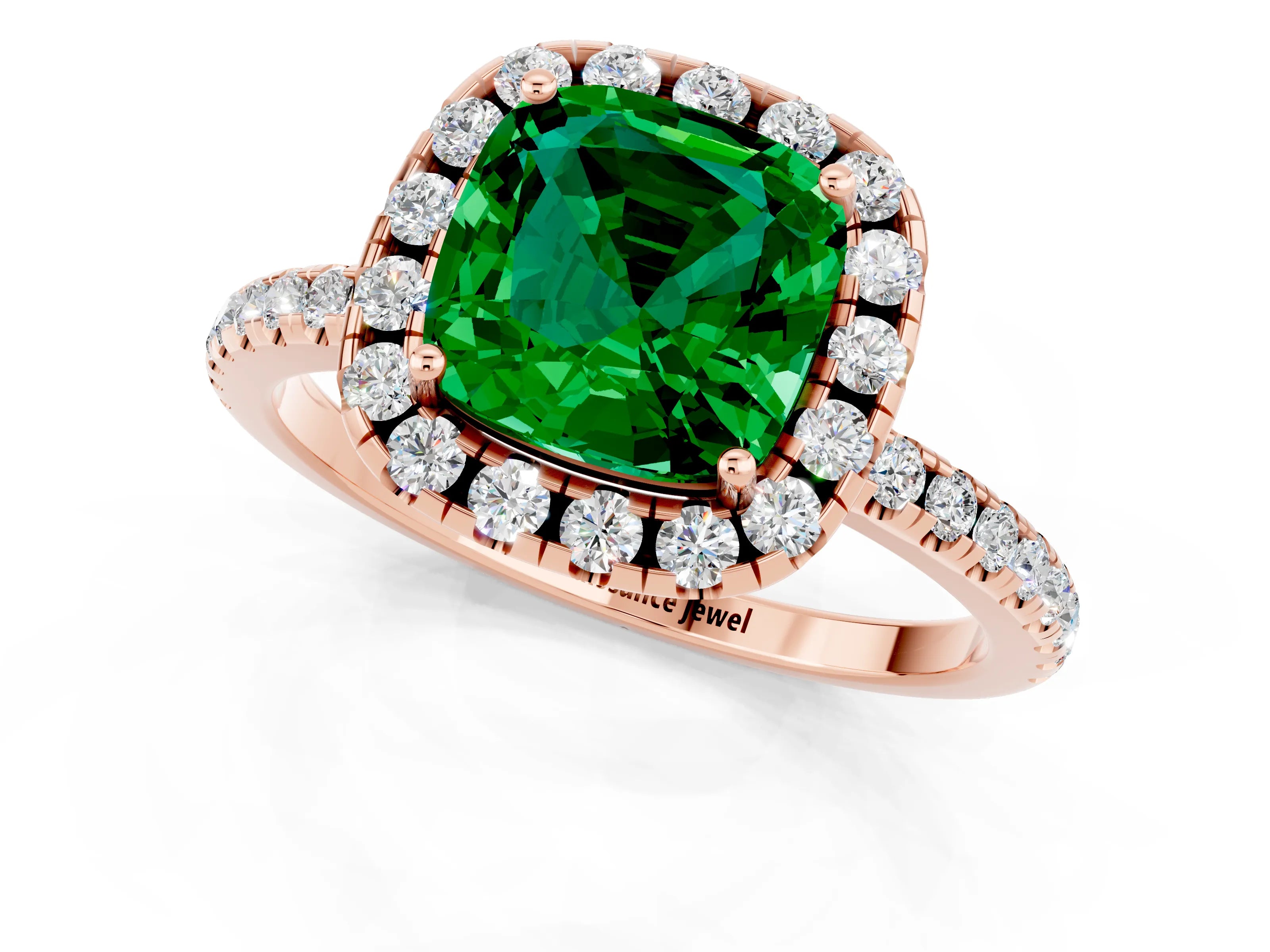 Rose gold Cushion Cut Halo Round Diamond Pavé Band Four-Prong Ring_1