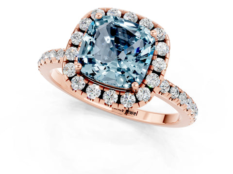 Rose gold Cushion Cut Halo Round Diamond Pavé Band Four-Prong Ring_1
