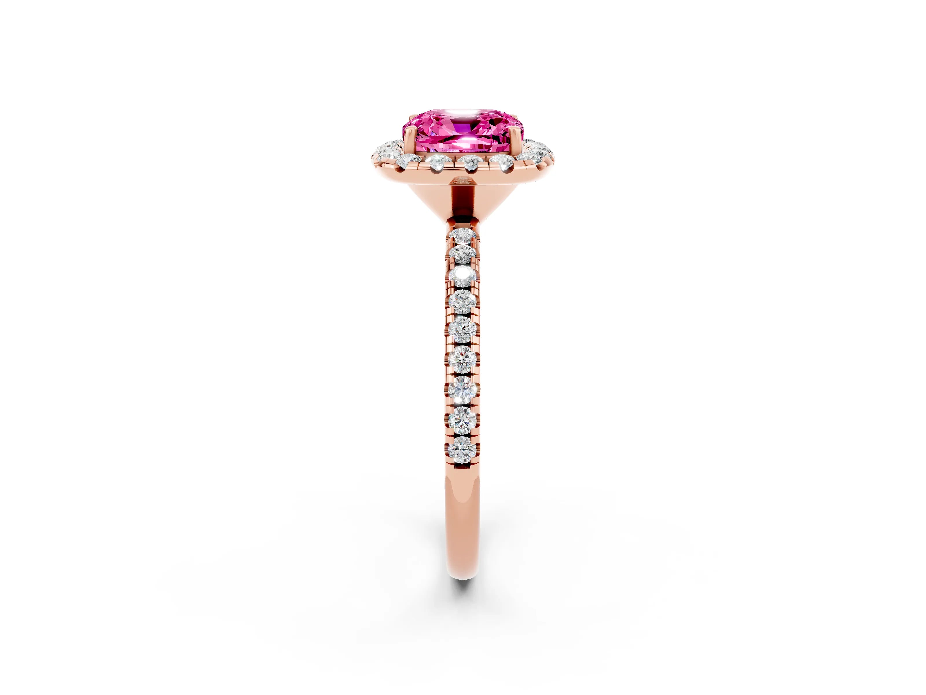 Rose gold Cushion Cut Halo Round Diamond Pavé Band Four-Prong Ring_2