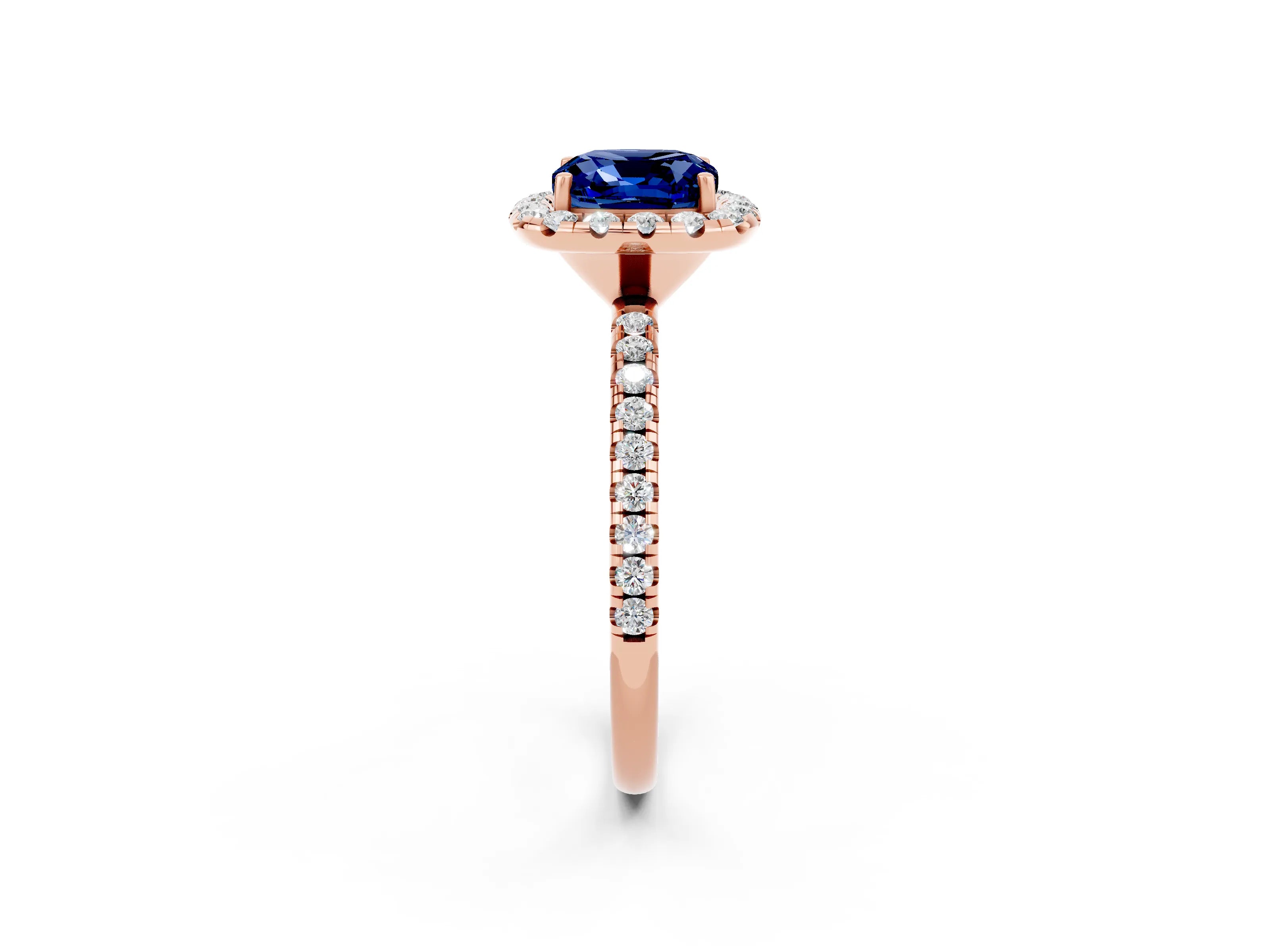 Rose gold Cushion Cut Halo Round Diamond Pavé Band Four-Prong Ring_2