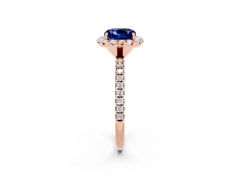 Rose gold Cushion Cut Halo Round Diamond Pavé Band Four-Prong Ring_2