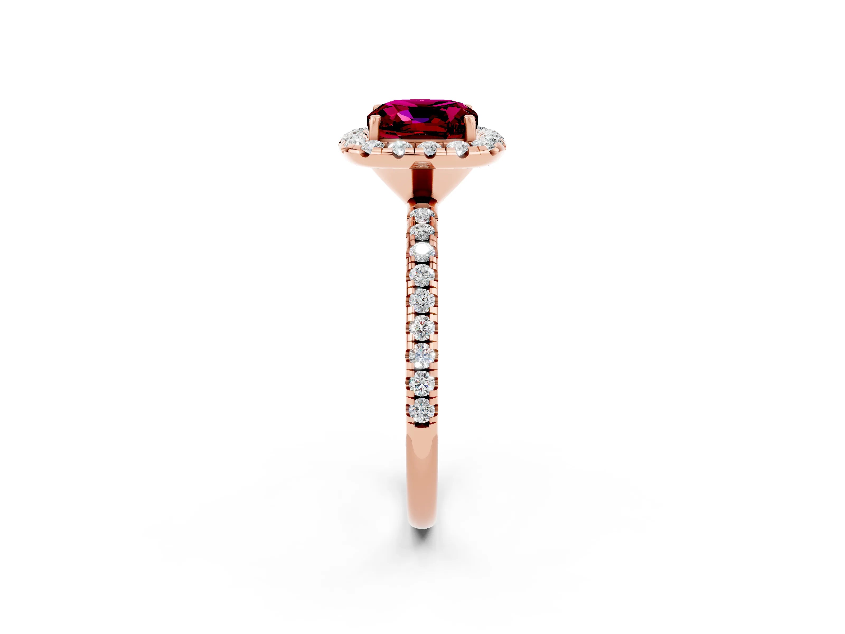 Rose gold Cushion Cut Halo Round Diamond Pavé Band Four-Prong Ring_2