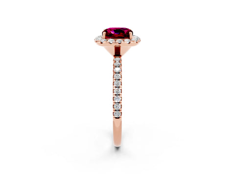 Rose gold Cushion Cut Halo Round Diamond Pavé Band Four-Prong Ring_2