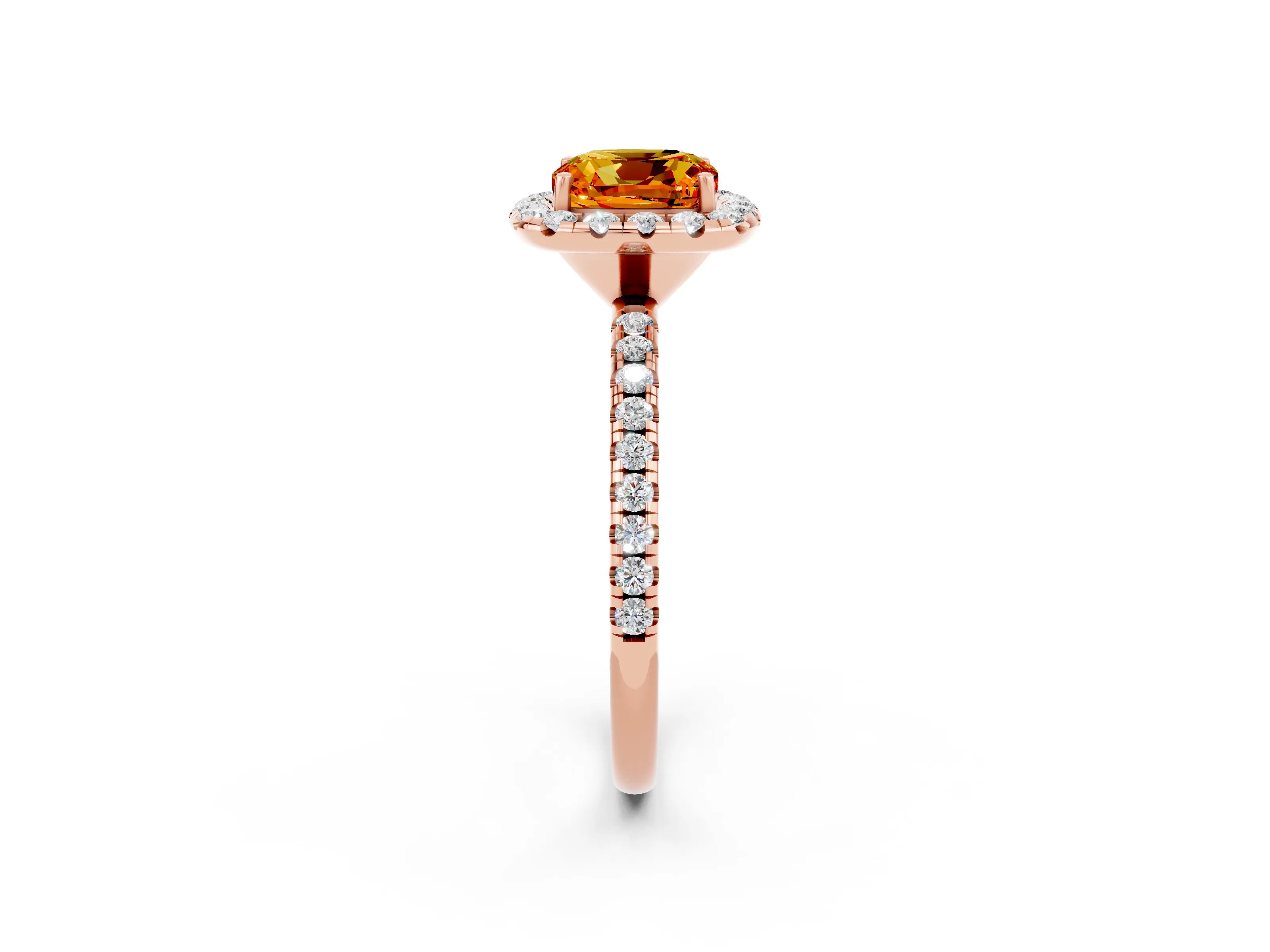 Rose gold Cushion Cut Halo Round Diamond Pavé Band Four-Prong Ring_2