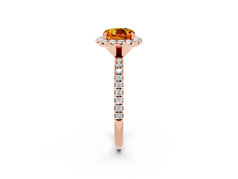 Rose gold Cushion Cut Halo Round Diamond Pavé Band Four-Prong Ring_2