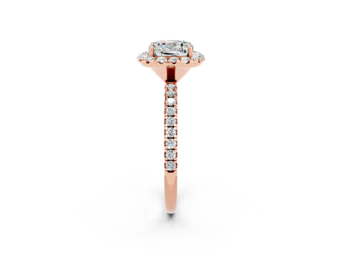 Rose gold Cushion Cut Halo Round Diamond Pavé Band Four-Prong Ring_2