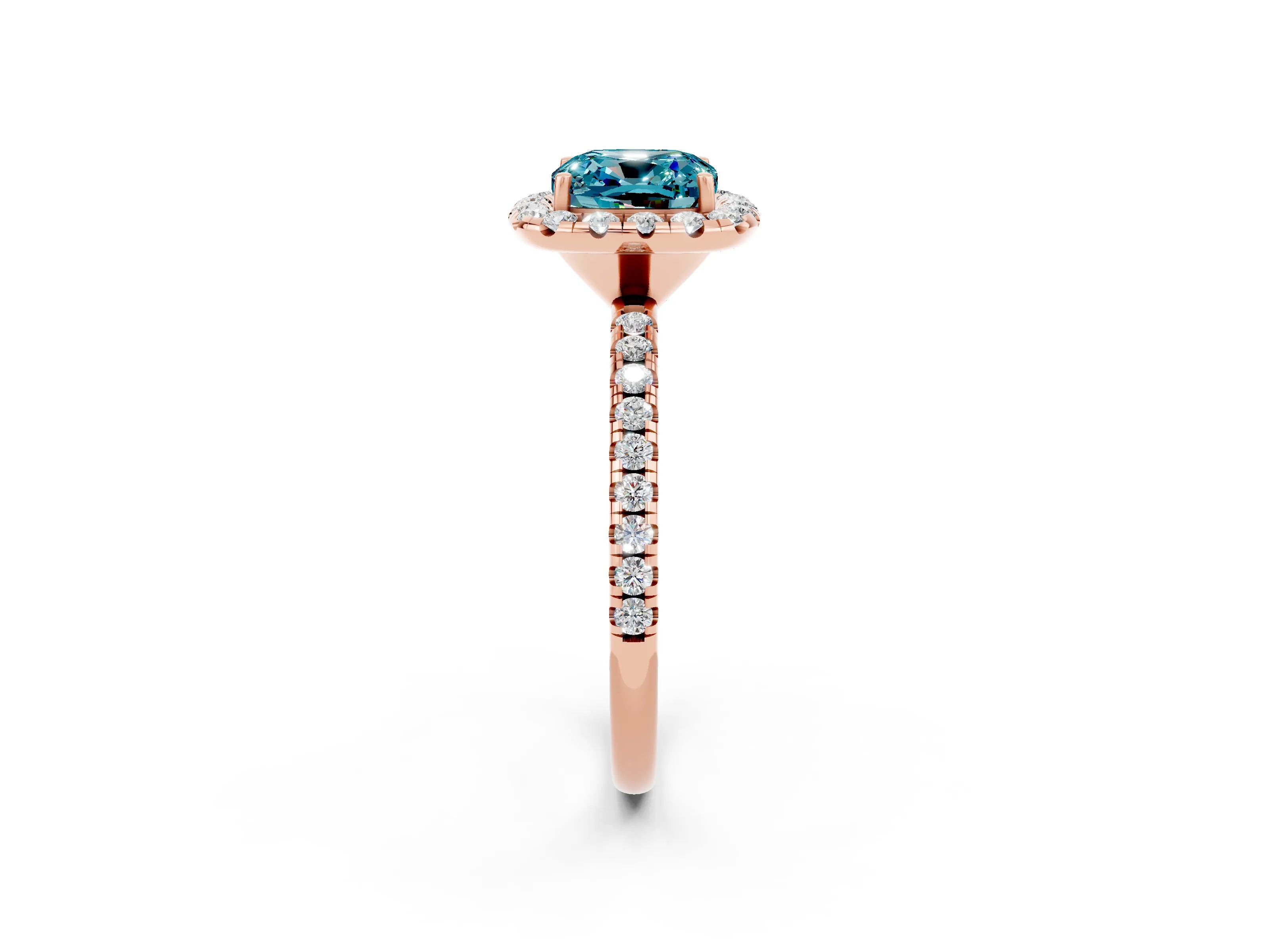 Rose gold Cushion Cut Halo Round Diamond Pavé Band Four-Prong Ring_2