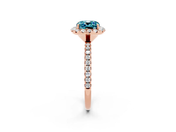 Rose gold Cushion Cut Halo Round Diamond Pavé Band Four-Prong Ring