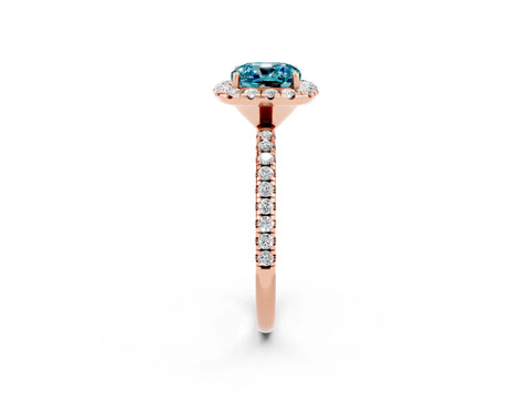 Rose gold Cushion Cut Halo Round Diamond Pavé Band Four-Prong Ring_2
