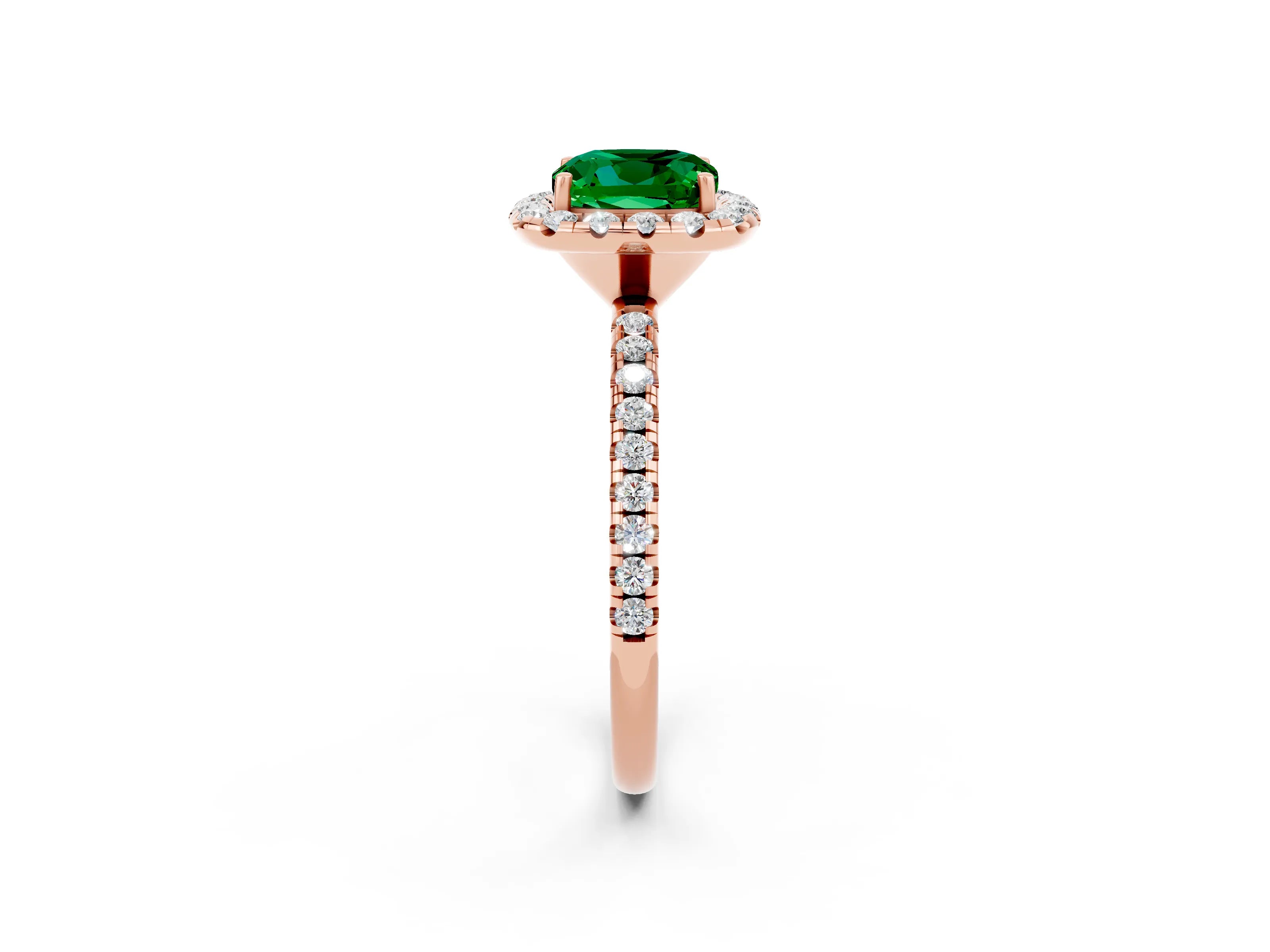 Rose gold Cushion Cut Halo Round Diamond Pavé Band Four-Prong Ring_2
