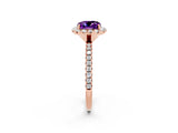 Rose gold Cushion Cut Halo Round Diamond Pavé Band Four-Prong Ring_2