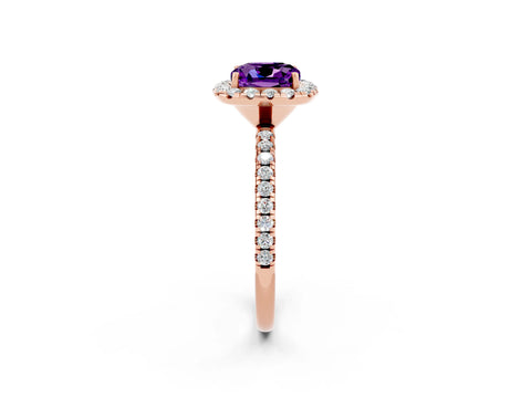 Rose gold Cushion Cut Halo Round Diamond Pavé Band Four-Prong Ring_2