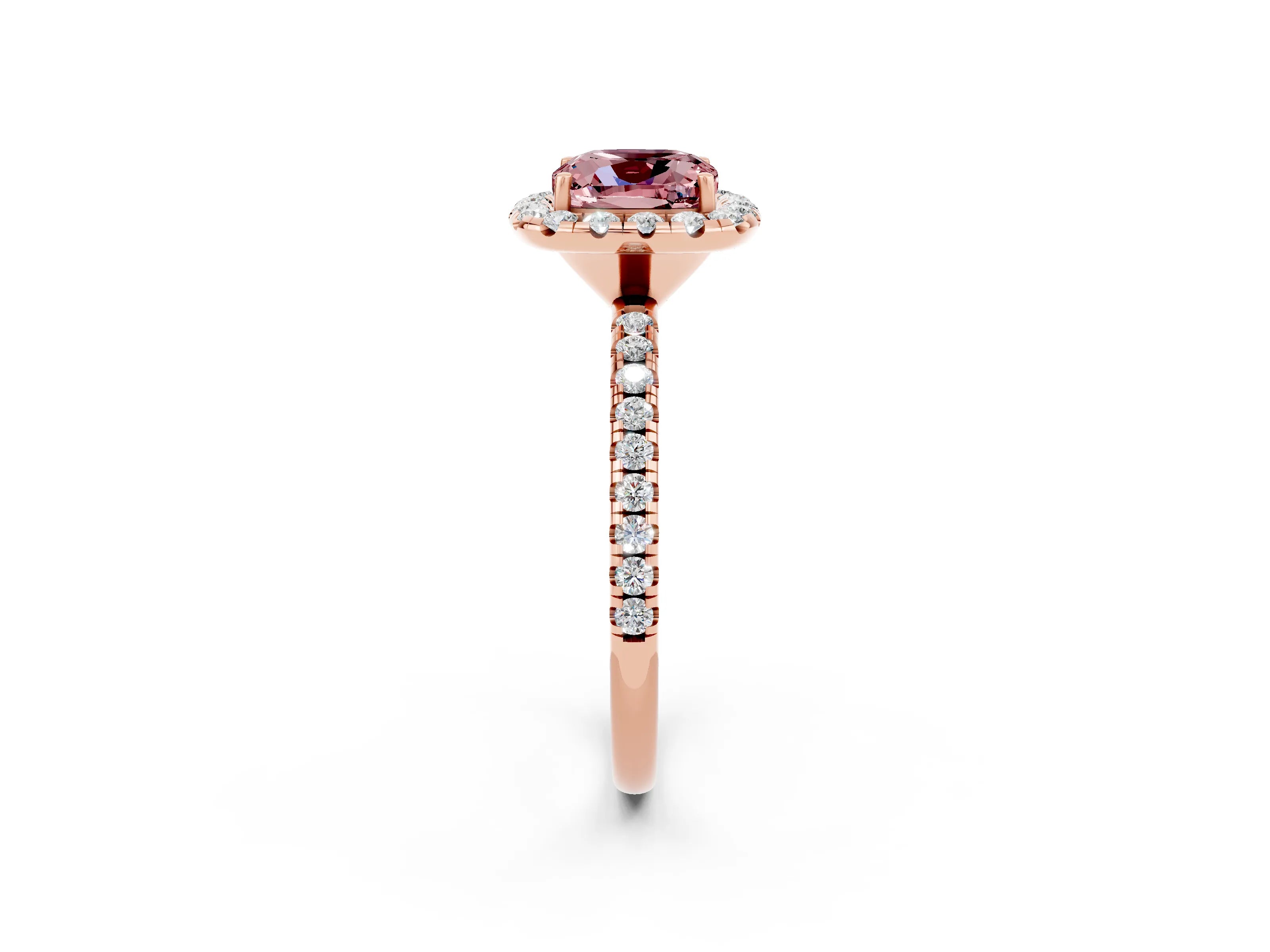 Rose gold Cushion Cut Halo Round Diamond Pavé Band Four-Prong Ring_2