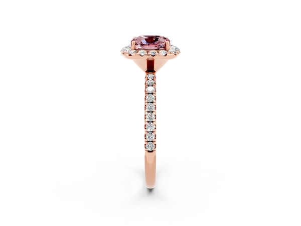 Rose gold Cushion Cut Halo Round Diamond Pavé Band Four-Prong Ring