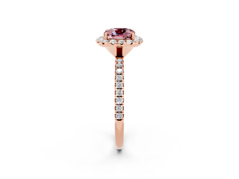 Rose gold Cushion Cut Halo Round Diamond Pavé Band Four-Prong Ring_2