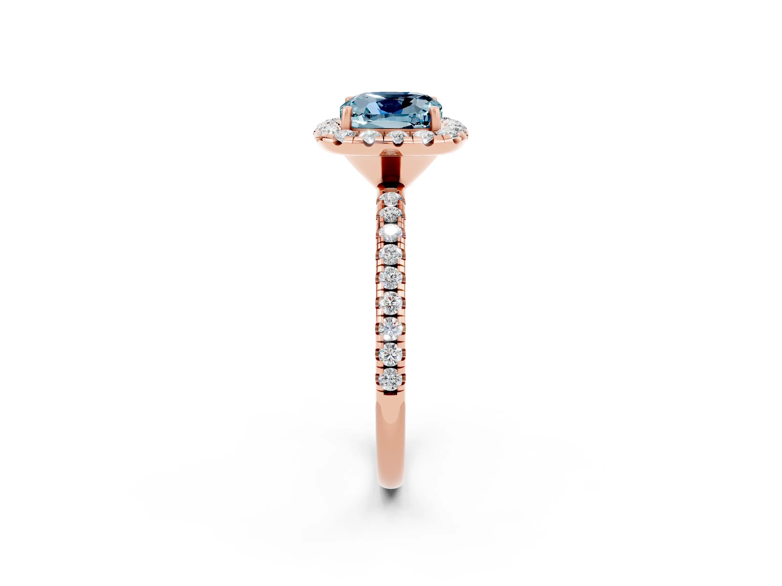 Rose gold Cushion Cut Halo Round Diamond Pavé Band Four-Prong Ring_2