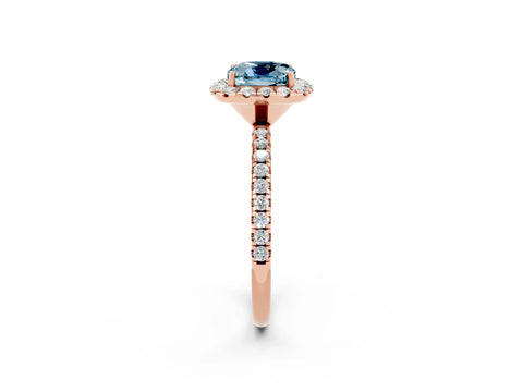 Rose gold Cushion Cut Halo Round Diamond Pavé Band Four-Prong Ring_2