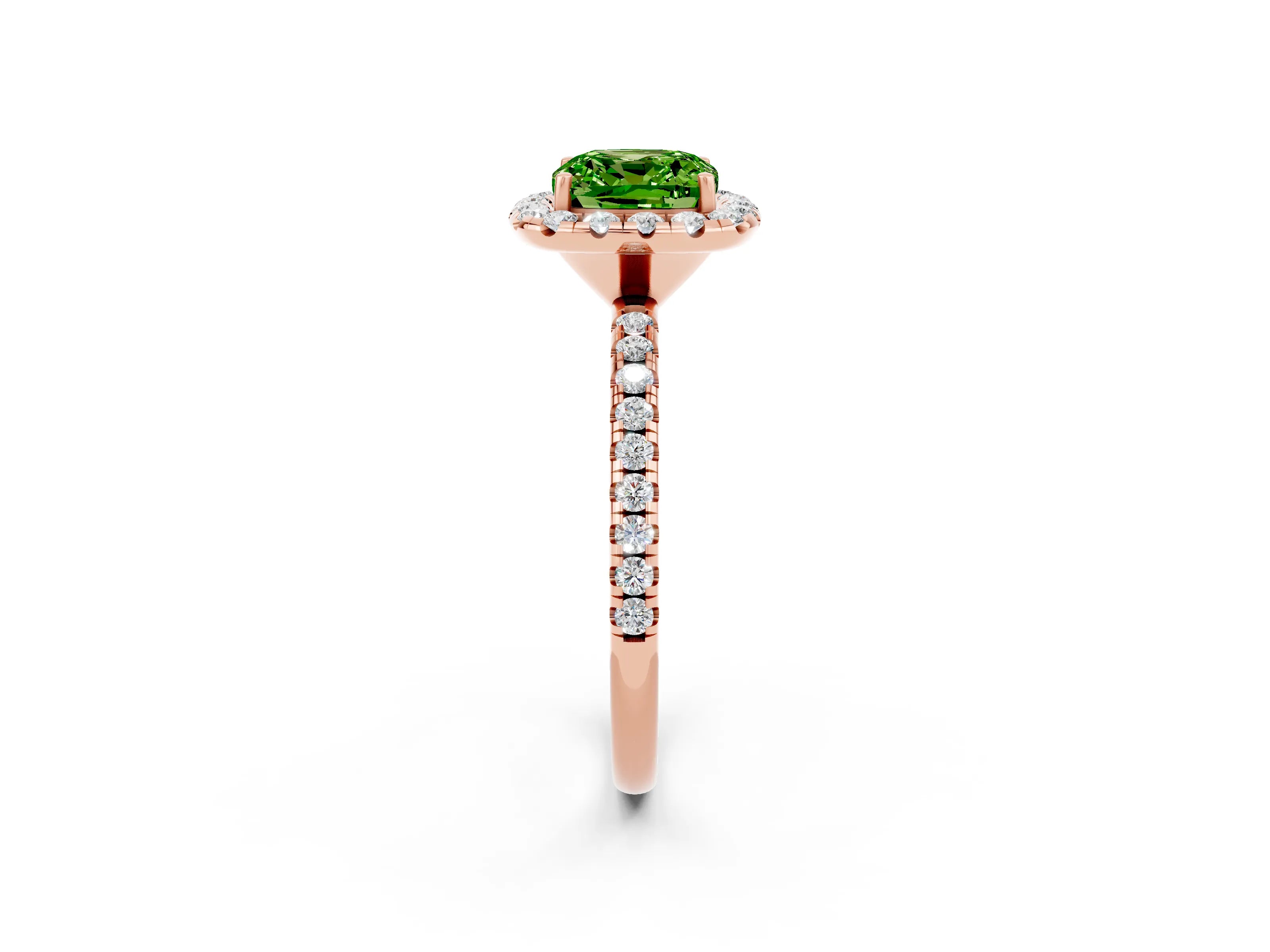 Rose gold Cushion Cut Halo Round Diamond Pavé Band Four-Prong Ring_2