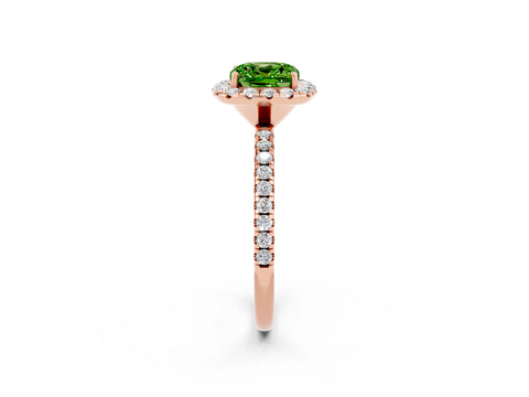 Rose gold Cushion Cut Halo Round Diamond Pavé Band Four-Prong Ring_2
