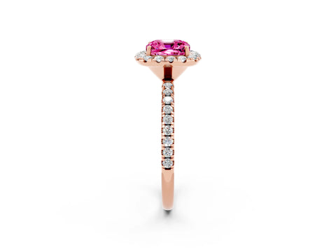 Rose gold Cushion Cut Halo Round Diamond Pavé Band Four-Prong Ring_2