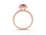 Rose gold Cushion Cut Halo Round Diamond Pavé Band Four-Prong Ring_3