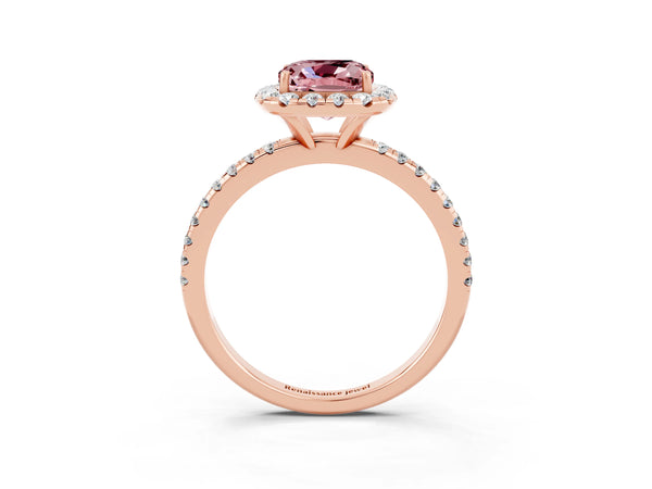 Rose gold Cushion Cut Halo Round Diamond Pavé Band Four-Prong Ring