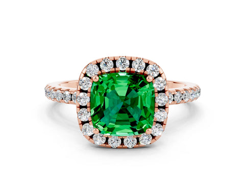 Rose gold Cushion Cut Halo Round Diamond Pavé Band Four-Prong Ring