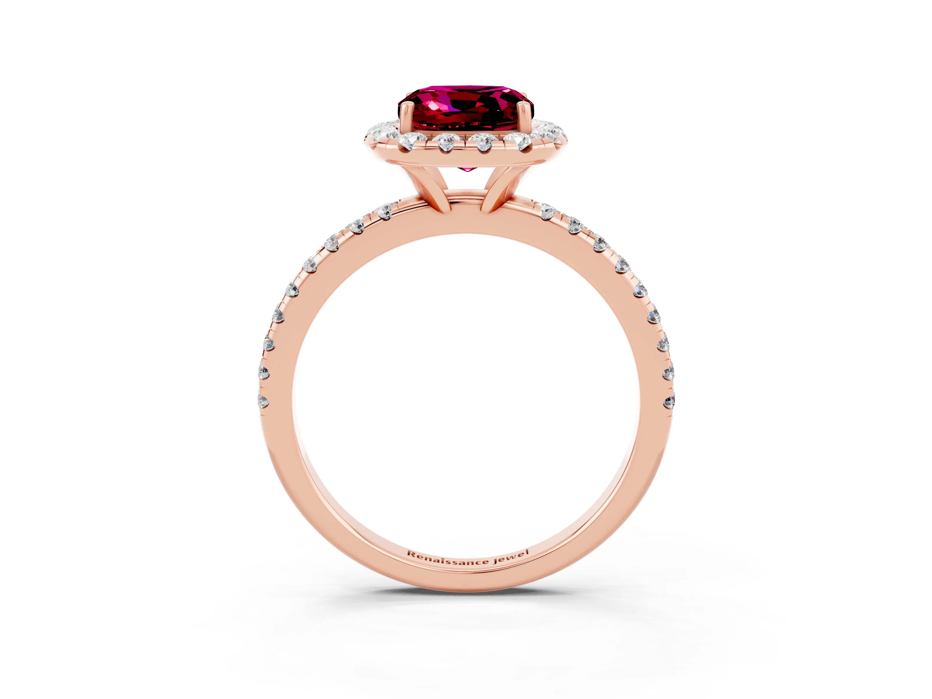 Rose gold Cushion Cut Halo Round Diamond Pavé Band Four-Prong Ring_3