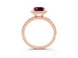 Rose gold Cushion Cut Halo Round Diamond Pavé Band Four-Prong Ring_3