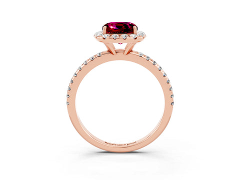 Rose gold Cushion Cut Halo Round Diamond Pavé Band Four-Prong Ring_3