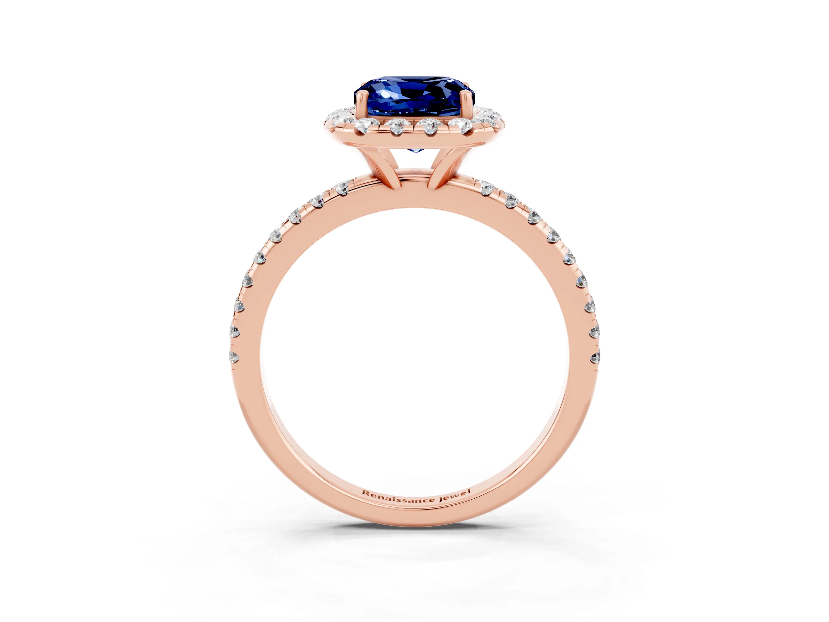 Rose gold Cushion Cut Halo Round Diamond Pavé Band Four-Prong Ring_3