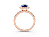 Rose gold Cushion Cut Halo Round Diamond Pavé Band Four-Prong Ring_3