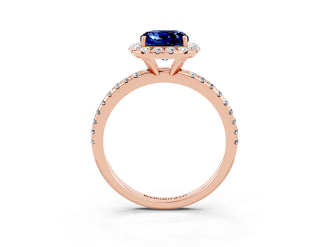 Rose gold Cushion Cut Halo Round Diamond Pavé Band Four-Prong Ring_3