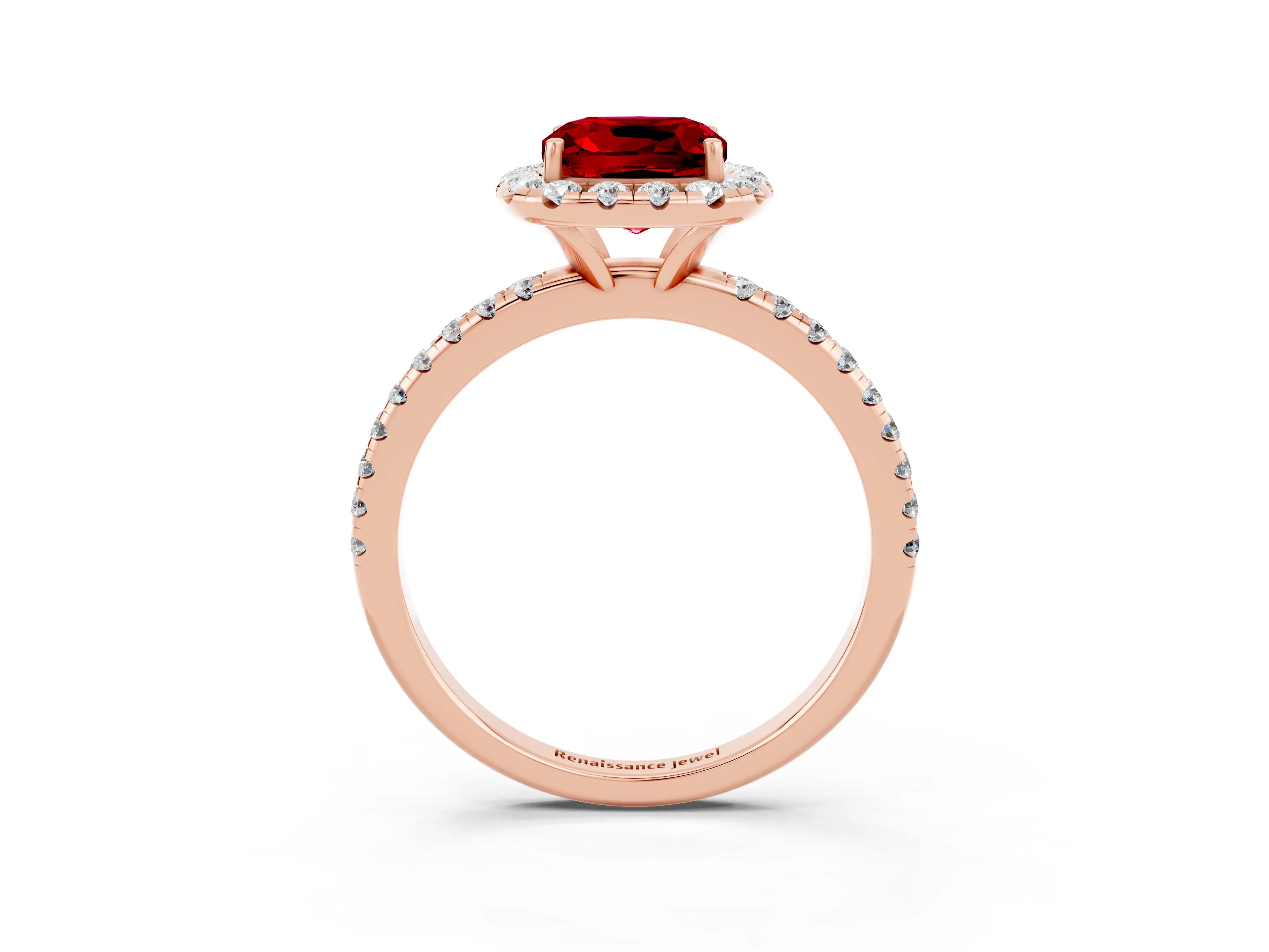 Rose gold Cushion Cut Halo Round Diamond Pavé Band Four-Prong Ring_3