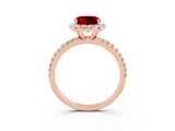 Rose gold Cushion Cut Halo Round Diamond Pavé Band Four-Prong Ring_3