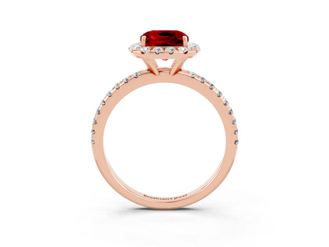 Rose gold Cushion Cut Halo Round Diamond Pavé Band Four-Prong Ring_3