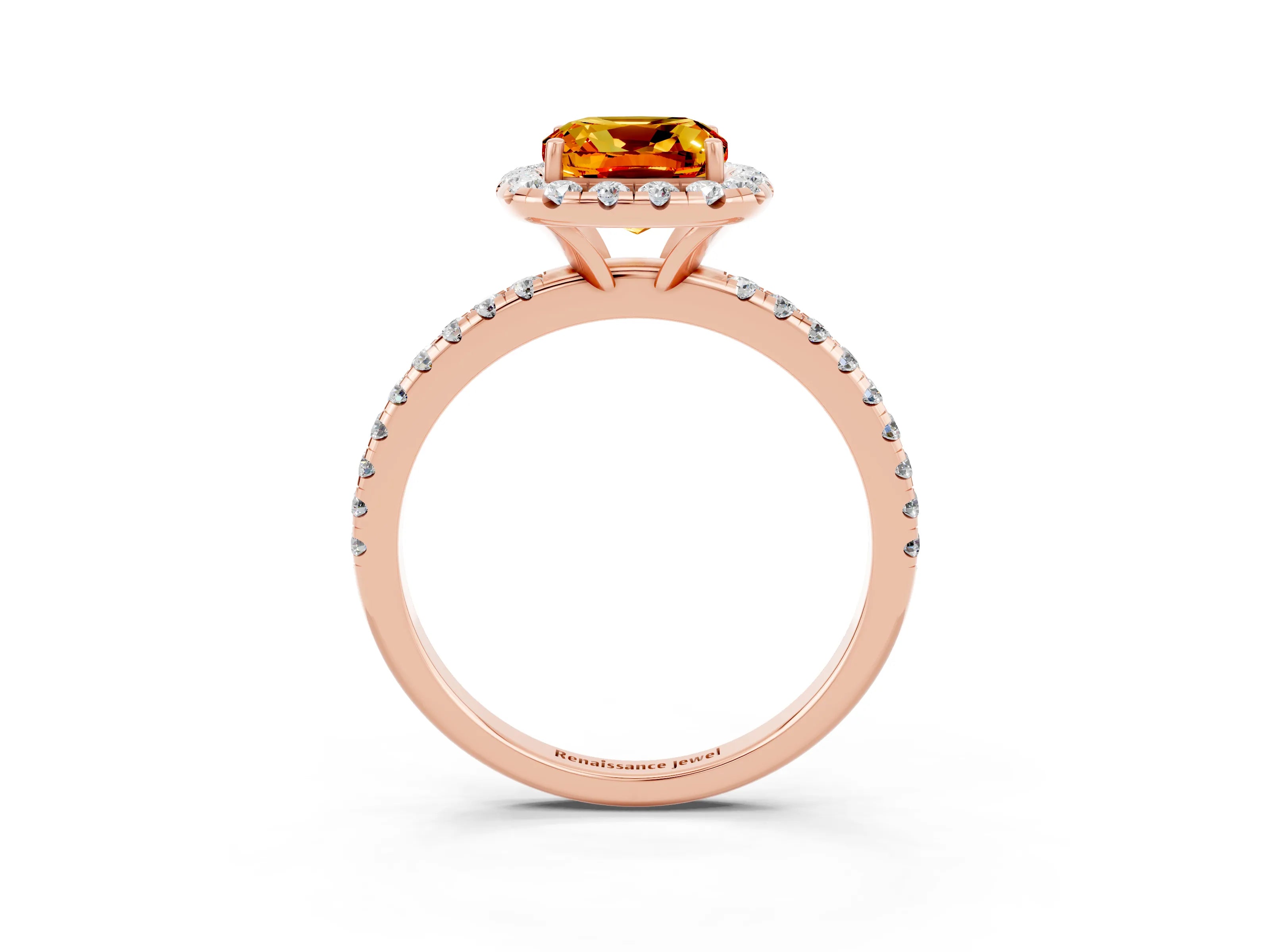 Rose gold Cushion Cut Halo Round Diamond Pavé Band Four-Prong Ring_3