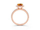 Rose gold Cushion Cut Halo Round Diamond Pavé Band Four-Prong Ring_3