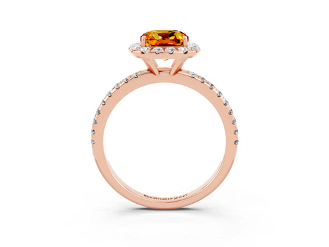 Rose gold Cushion Cut Halo Round Diamond Pavé Band Four-Prong Ring_3