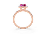 Rose gold Cushion Cut Halo Round Diamond Pavé Band Four-Prong Ring_3