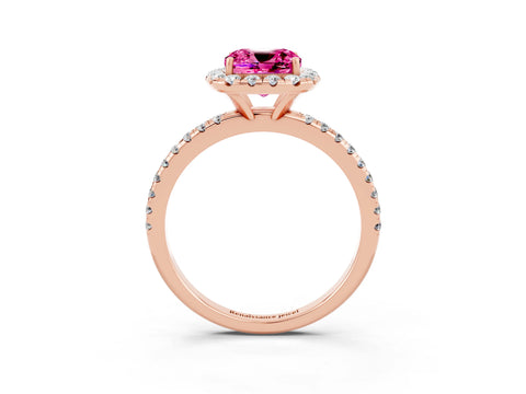Rose gold Cushion Cut Halo Round Diamond Pavé Band Four-Prong Ring_3