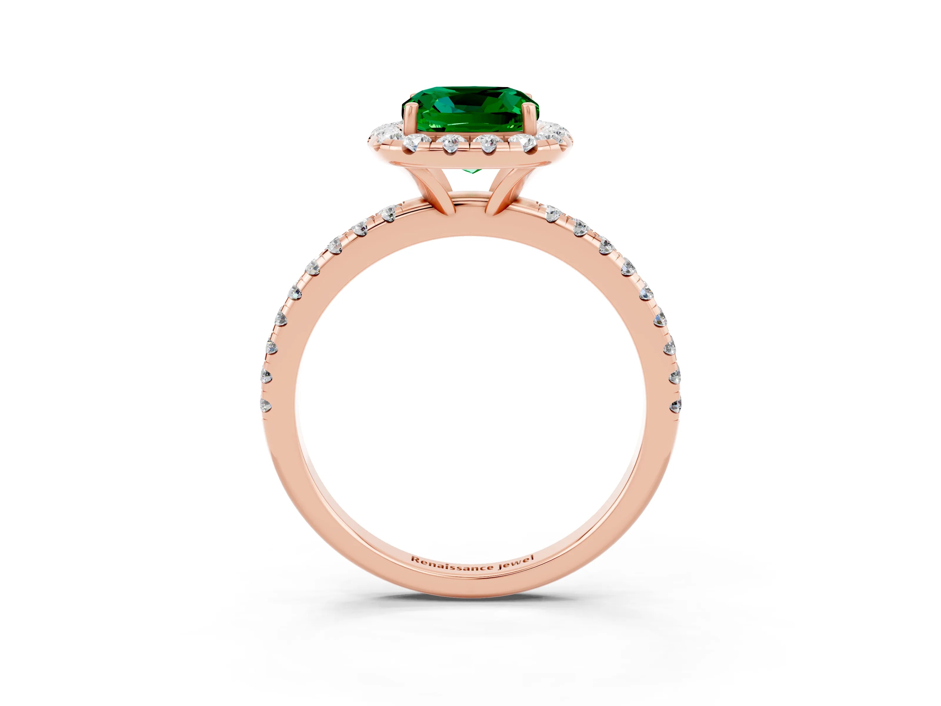 Rose gold Cushion Cut Halo Round Diamond Pavé Band Four-Prong Ring_3