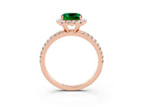 Rose gold Cushion Cut Halo Round Diamond Pavé Band Four-Prong Ring_3