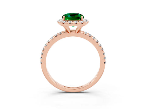 Rose gold Cushion Cut Halo Round Diamond Pavé Band Four-Prong Ring_3