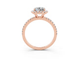 Rose gold Cushion Cut Halo Round Diamond Pavé Band Four-Prong Ring_3