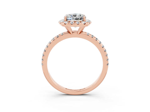 Rose gold Cushion Cut Halo Round Diamond Pavé Band Four-Prong Ring_3